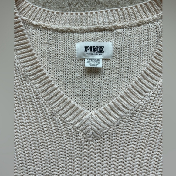 Victorias Secret Pink Heritage V Neck Sweater Cream Oversize Knit Pullov… - Picture 3 of 6